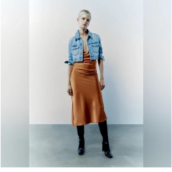 Zara Dresses & Skirts - Zara New With Tag Women's V-Neck Thin Straps Long Satin Dress Brown Size Medium